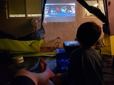 Backyard Movie Night in a Core 9 Instant Tent