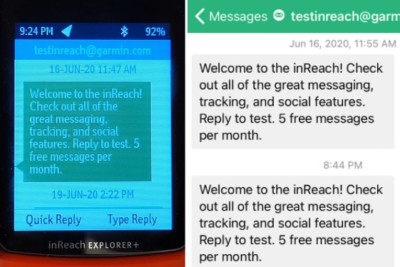 Welcome message after subscription activation. Left: inReach. Right: Earthmate app