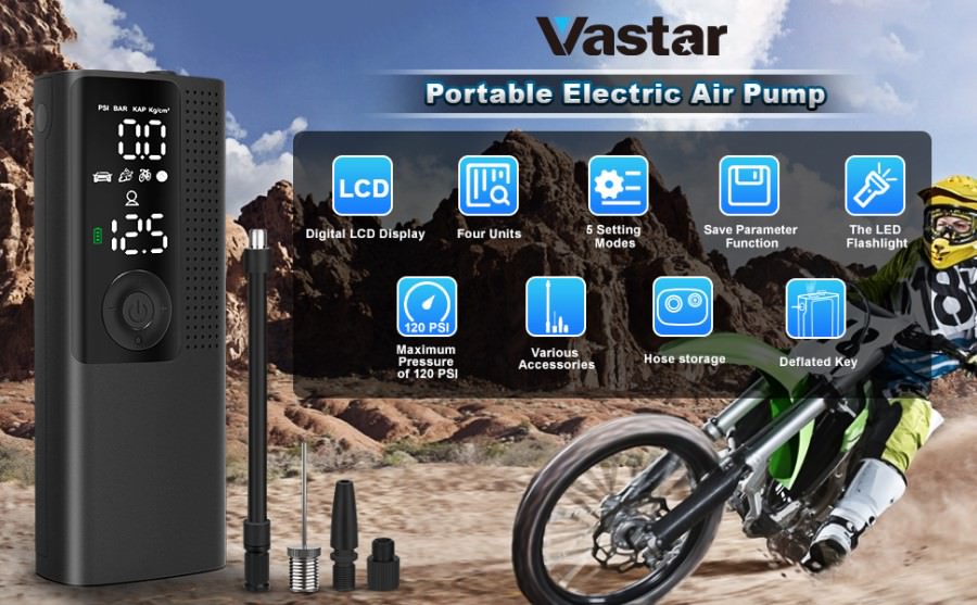 Vastar Compresseur d'air Portable Mini Gonfleur Electrique Digital avec Grand Ec 