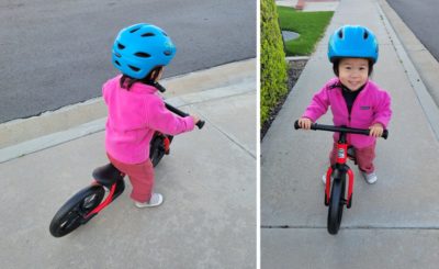 1st daughter on Mtbkwinn balance bike. Age: 2.5 years