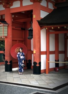 Inari Shrine: woman in traditional, Japanese outfit