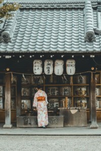 Inari Shrine: woman in traditional, Japanese outfit