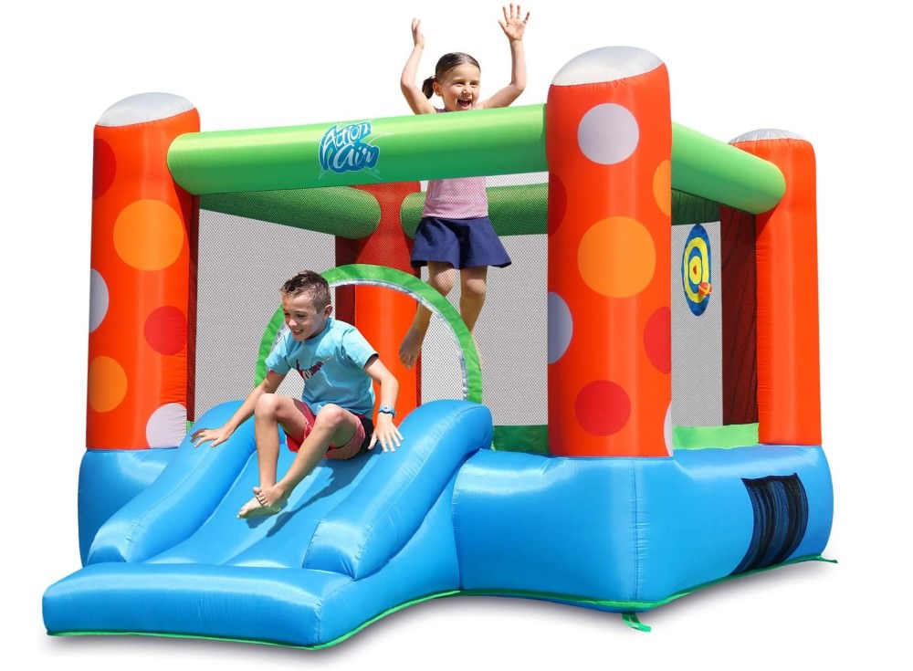 Slide, Kids Bouncer  Blower, Jumping Castle  Ball Pit, Basketball  Bounce House with  Rim, Dart Target  Game  人気急上昇 WELLFUNTIME Inflatable