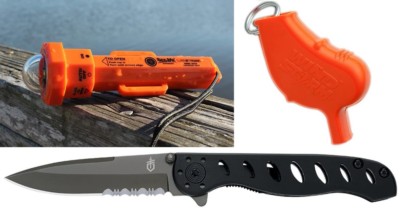 ust See-Me 2.0 Strobe, Koala Windstorm Whistle, Gerber EVO Folding Knife