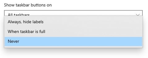 Taskbar buttons: Display options