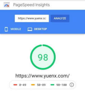 Google PageSpeed Score (Desktop): 98