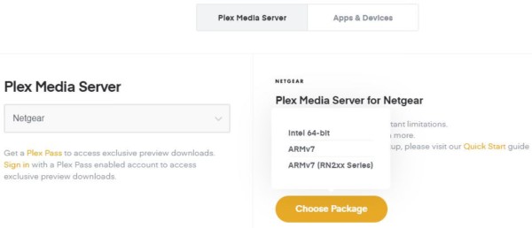 Plex Media Server download for Intel-based Netgear