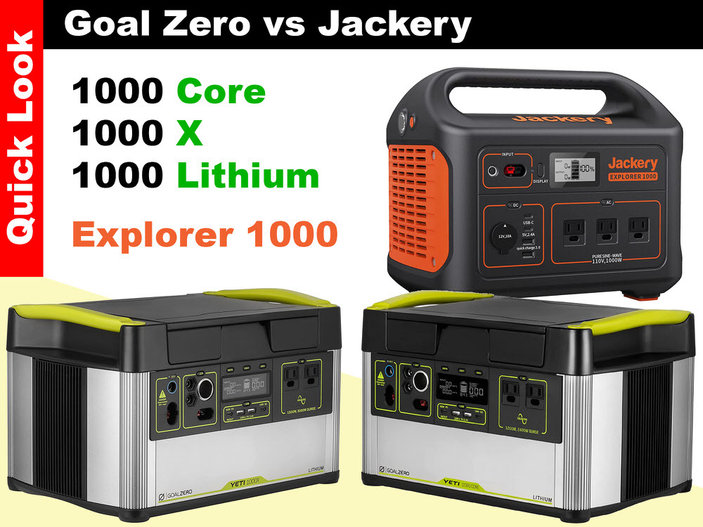 Quick Look: Goal Zero Yeti 1000 (Core vs X vs Lithium) vs Jackery Explorer 1000 - 1000x, 1000core, 1000c