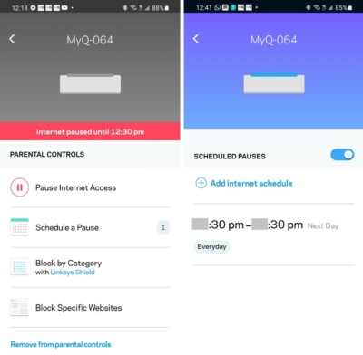 Linksys Velop Parental Control: myQ Internet Schedule