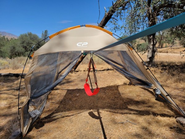 Ziplining through a Mesh Screen Tent