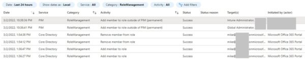 Role Change Audit Log - PIM Alert (Azure AD Portal)