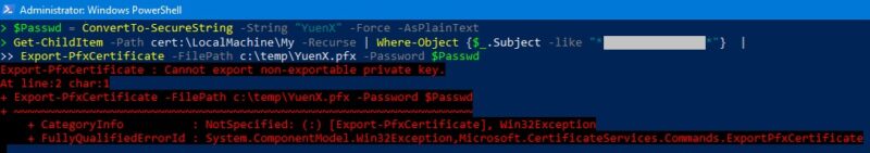 Private Key Non-Exportable (PowerShell)
