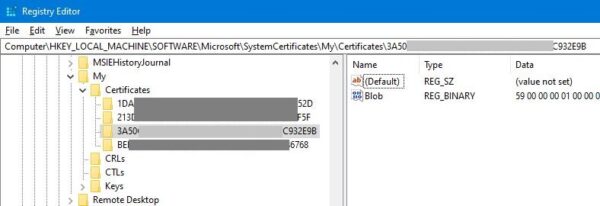 Windows Registry: Certificates (HKLM)